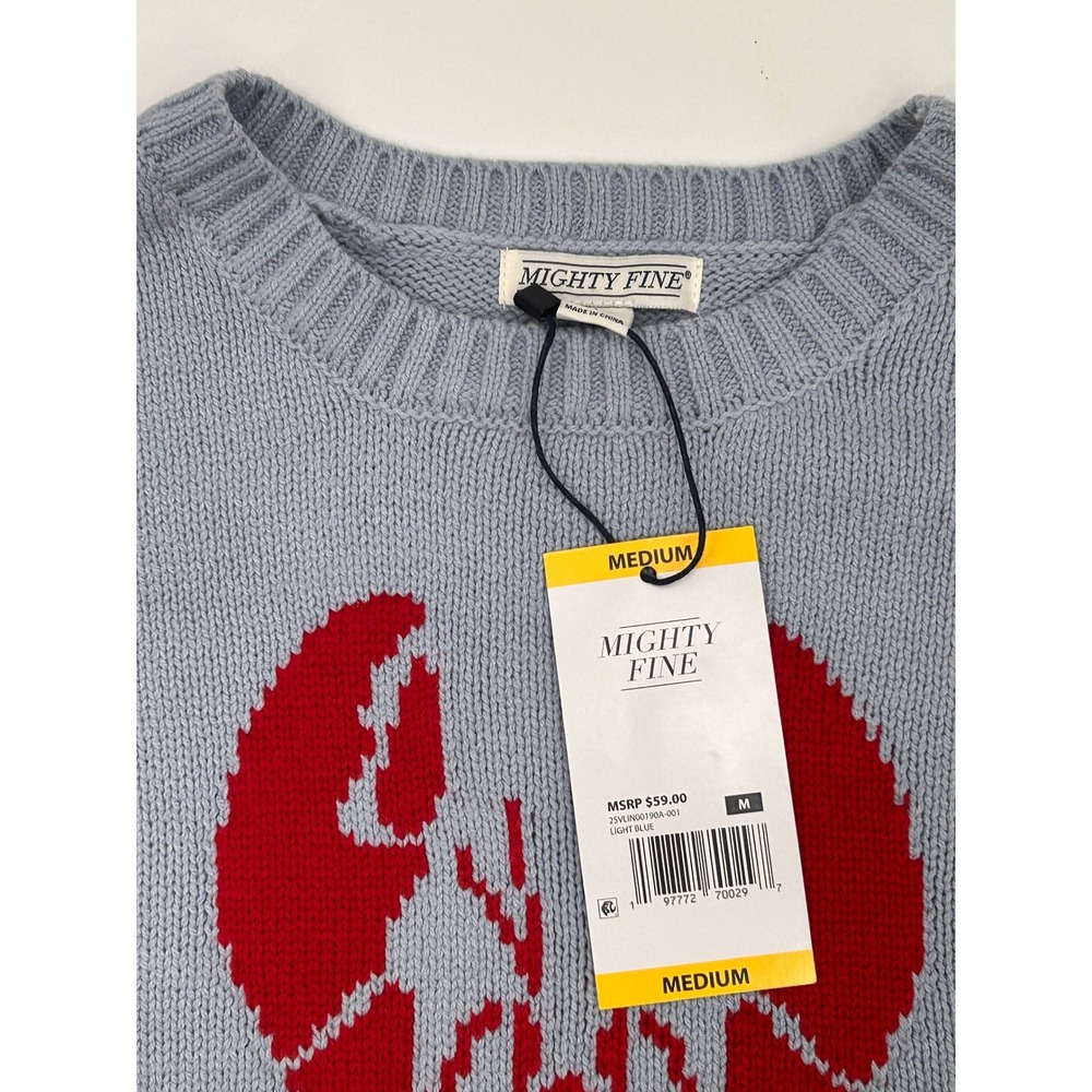 Mighty Fine Womens Lobster Graphic Knit Pullover Sweater Light Blue Medium NWT - Picture 5 of 7